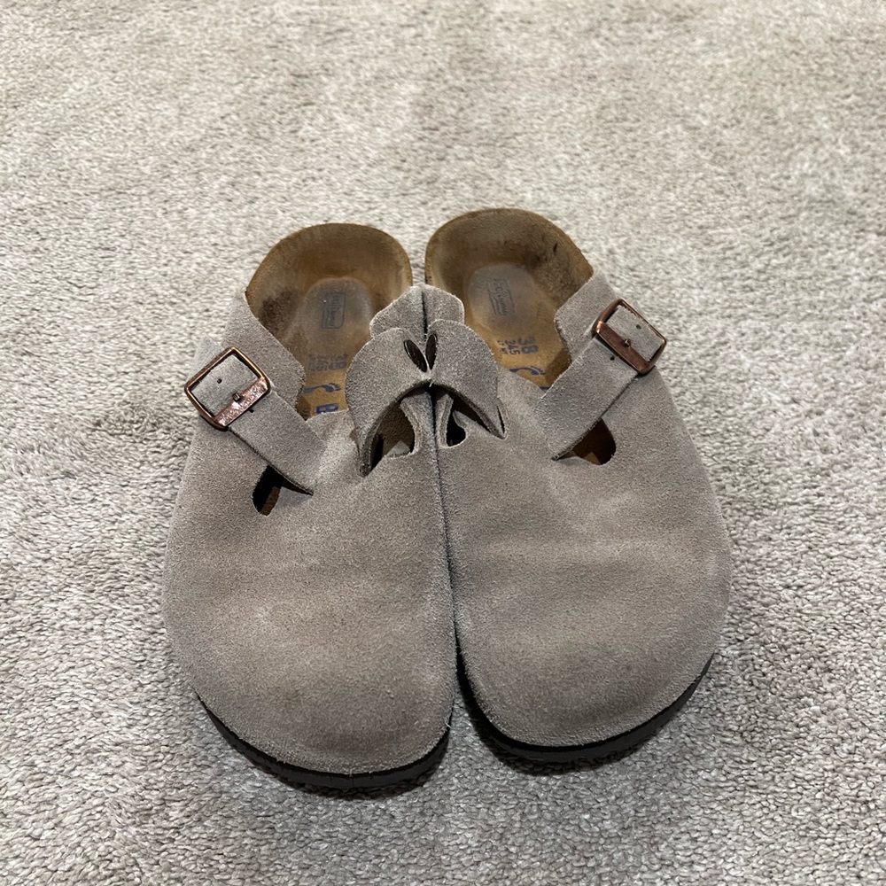 Birkenstock Taupe Suede Clogs